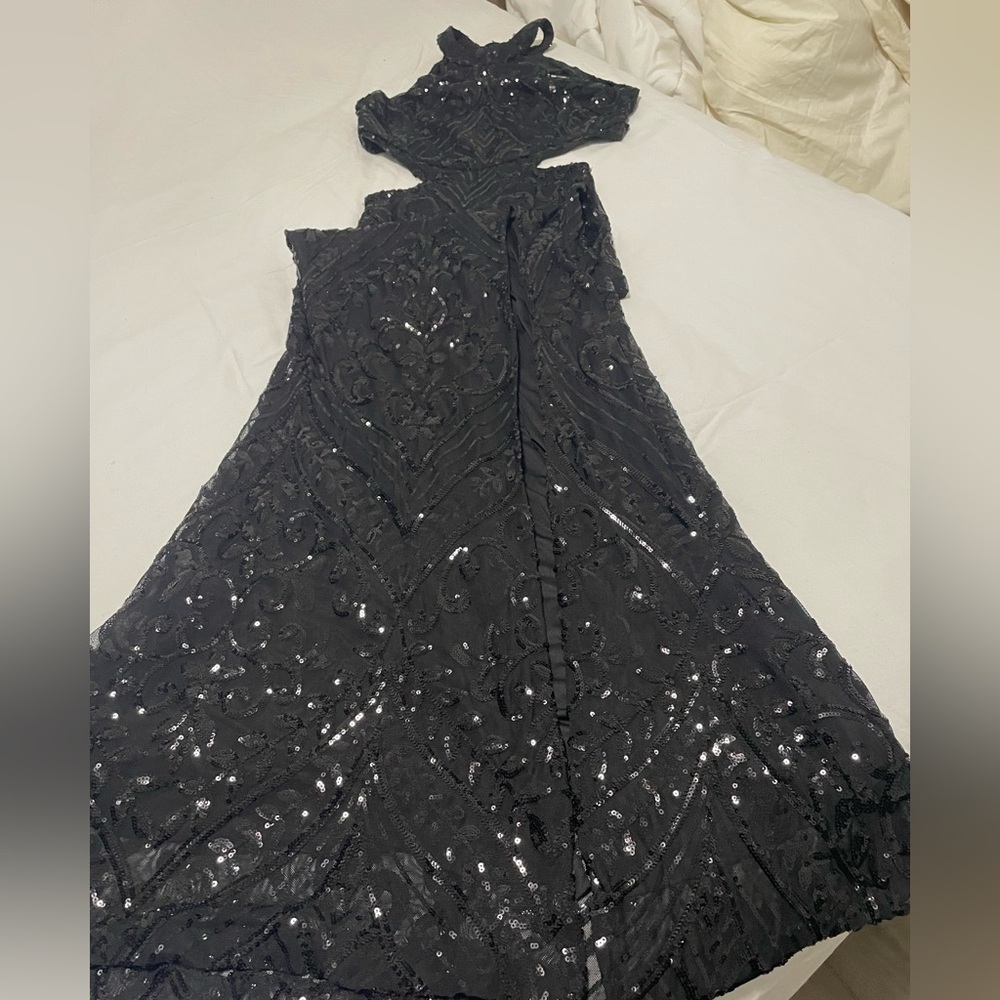 Windsor Black Halter Sequin Gown - Picture 5 of 12